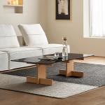 Rectangle Modern Coffee Table Oak Glass Small Coffee Table