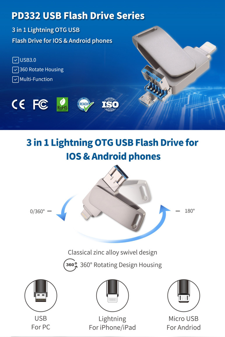 3 In 1 Otg Usb Flash Drive Metal Smart Phone 16gb 32gb 64gb 128gb 256gb