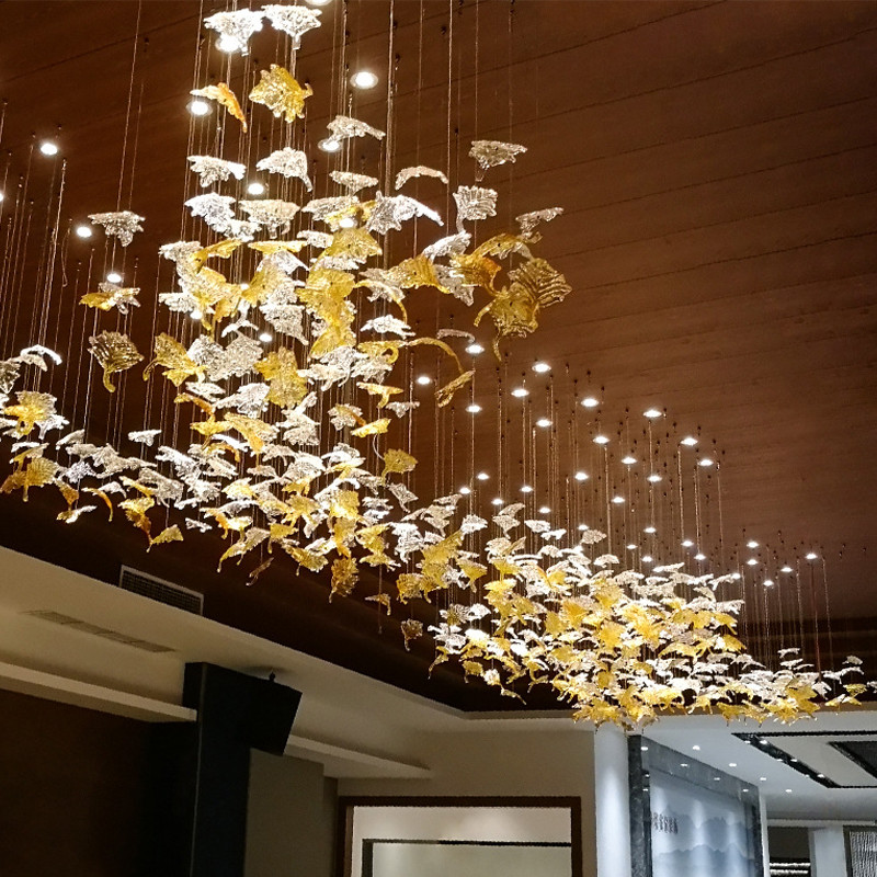 Modern Vivid Gold Shade Project Murano Glass Feather pendent light chandelier(WH-NC-104)
