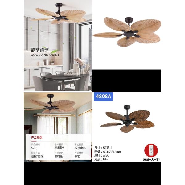 Wholesale 220v Tropical Retro Decorative Fancy Fan Ceilling 5 ABS Palm Leaf Blades Dc Bldc Remote Control Celling Fan With Light
