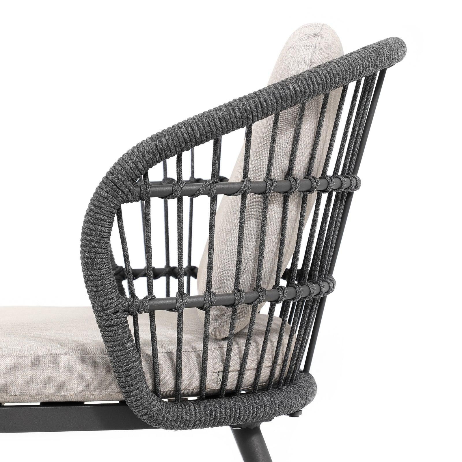 Courtyard Outdoor Dining Set with Round Tempered Glass Table and Rope Weave Armchair