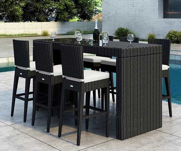 Hotel Restaurant Furniture Outdoor Bistro Bar Table And Chairs PE Rattan Rectangle Shape