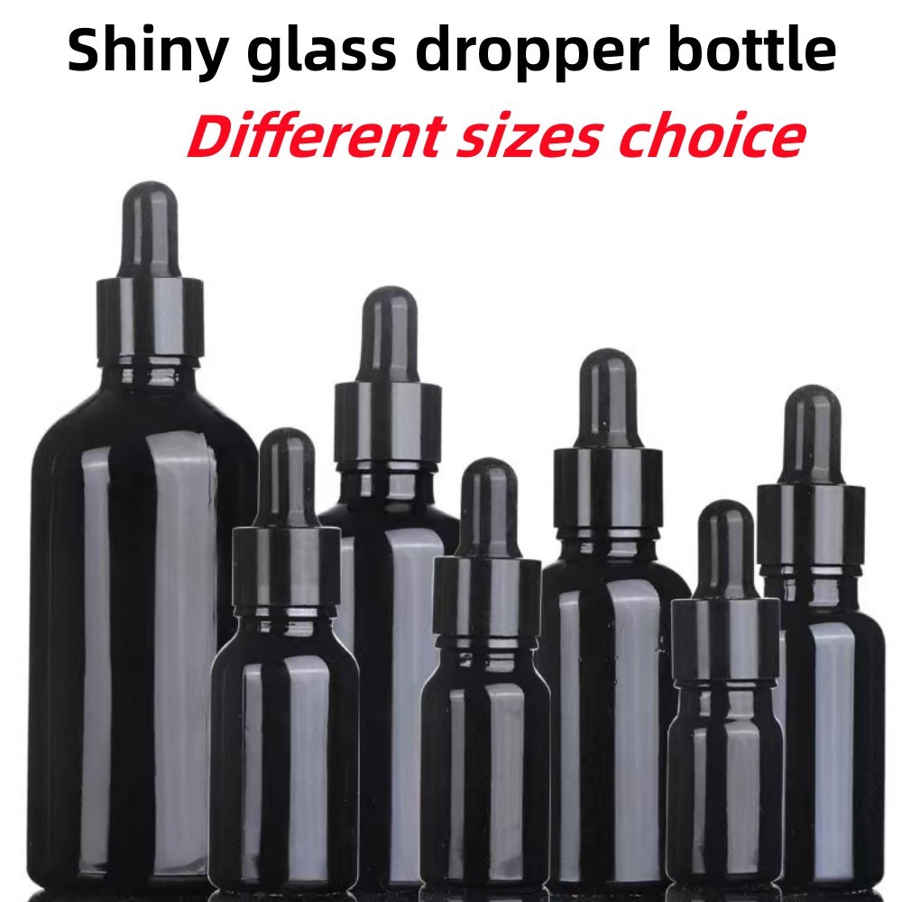 Shiny Black Glass Dropper Bottles 30ml 10ml 15ml 20ml 50ml Empty Glass Dropper Essential Oil Bottle