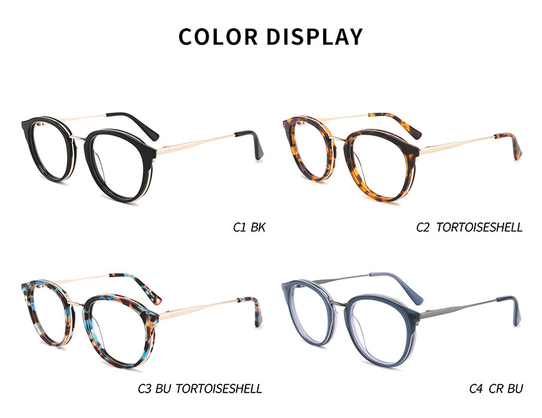 Round Reading Acetate Metal Glasses OEM 4 Color For Women And Men