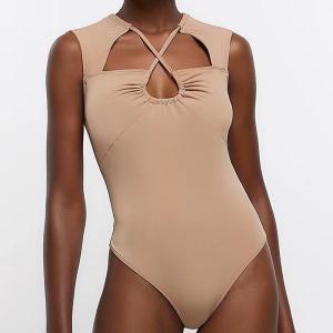 China Solid Color One Swimsuit for Women Medium Black Red Blue Green Swimwear wholesale