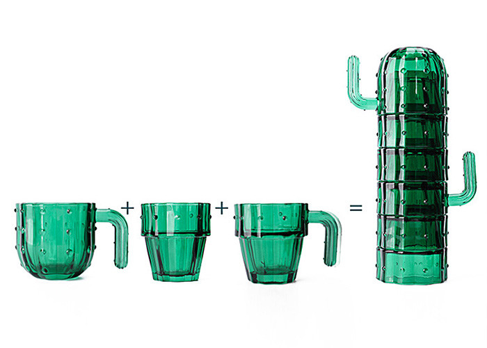Creative Water Drinking Glass Cup Green Cactus Shape Cup Set Eco - Friendly