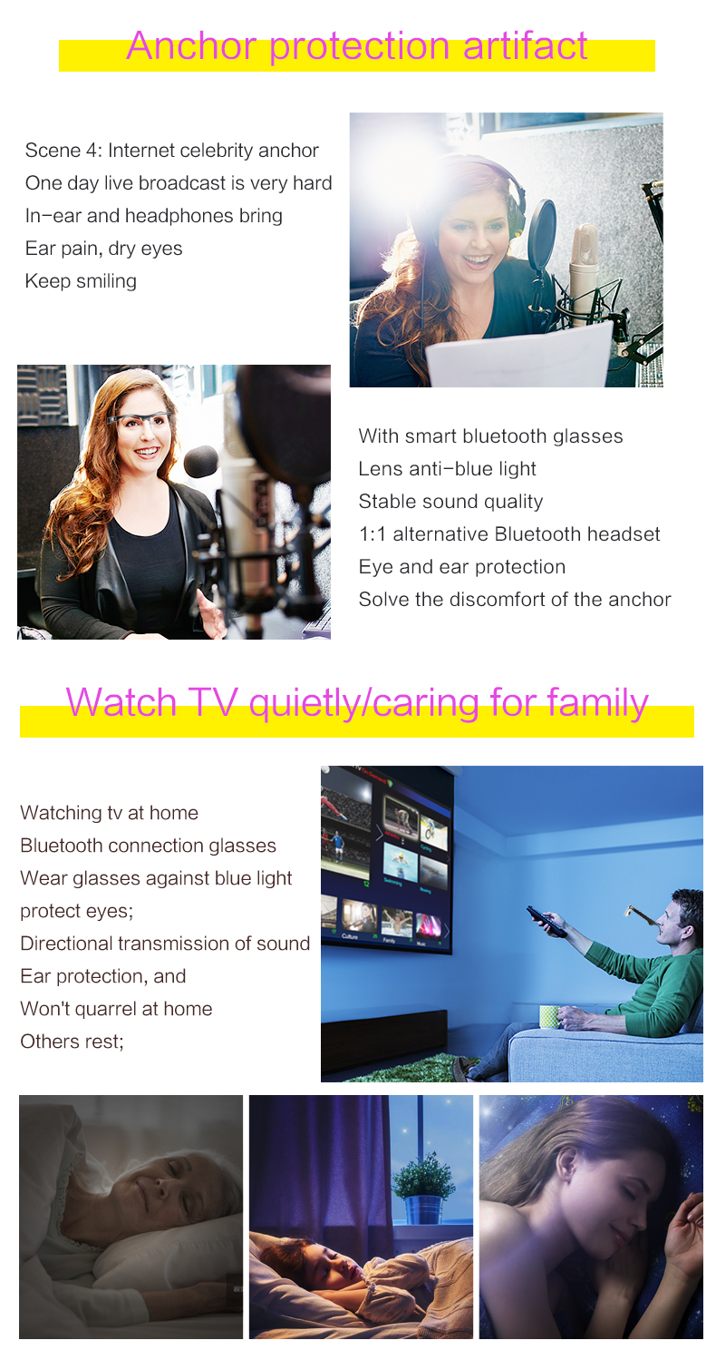 Directional Audio 5.0 Smart Music Glasses TR90 Protect Against Blue Light And Radiation Smart Glasses Sunglasses