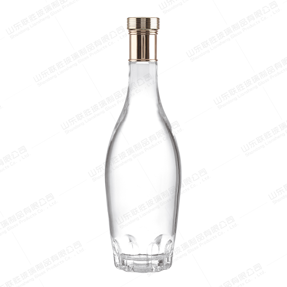 Glass Collar Custom 700ml Whiskey Liquor Empty Glass Bottle for Vodka Wine 750ml