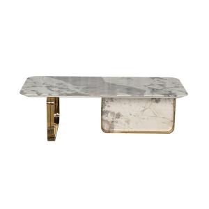 China Living Room Stainless Steel Rectangle Central coffee Table With Bright Gold Mirror Finish Natural Marble Top Metal Legs wholesale