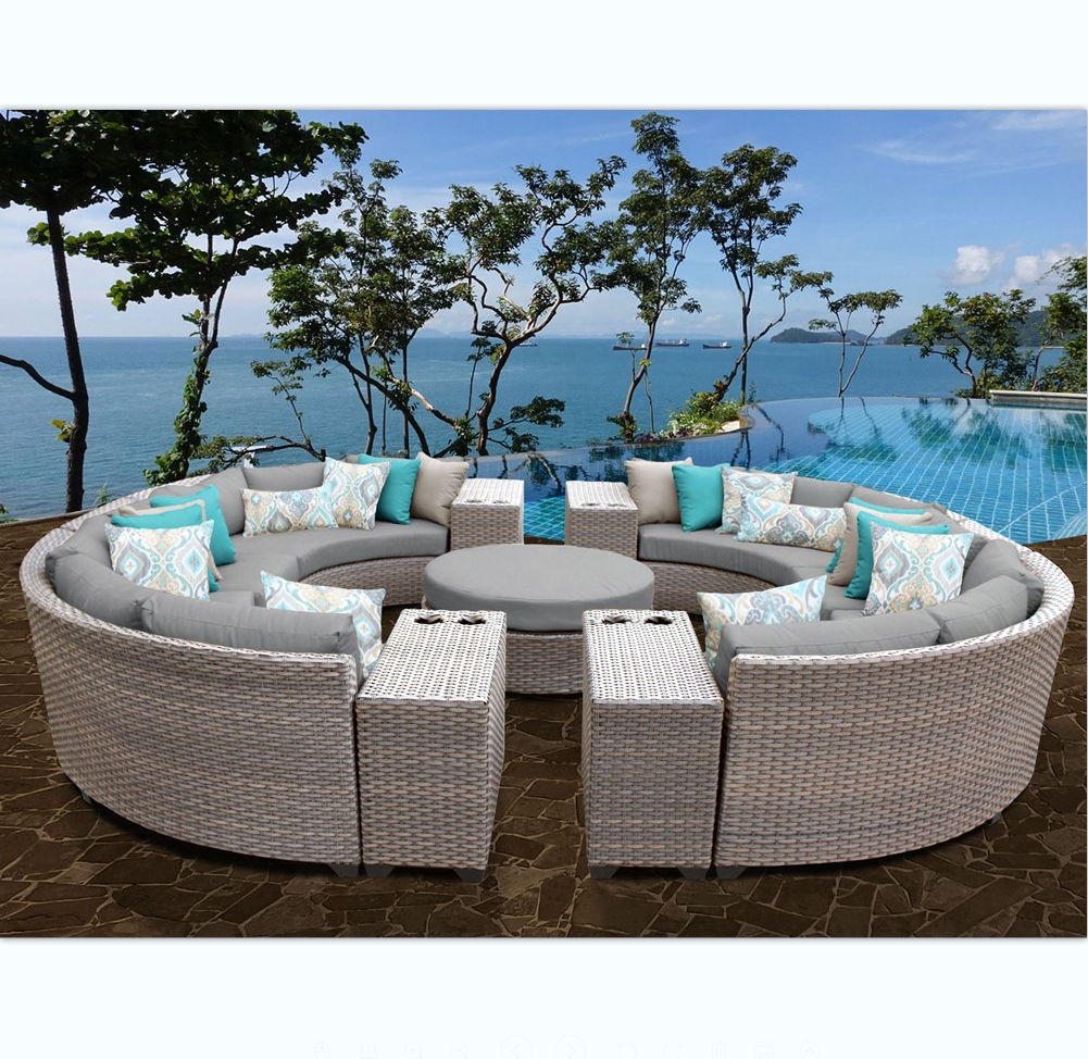 Round Swimming Pool Sofa Unfolded Rattan Sofa Outdoor Black