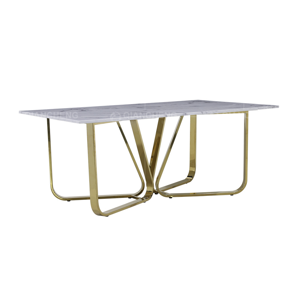 Rose Gold OEM Luxury Marble Dining Table 6 Seater Naturally hard wearing