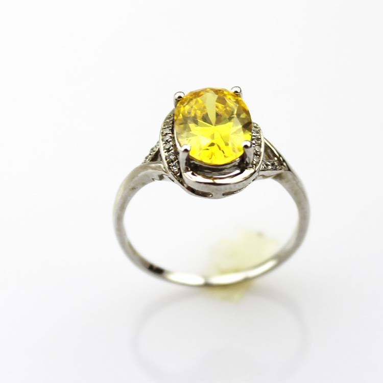 Women Jewlery 7mmx9mm Yellow Citrine Cubic Zircon Sterling Silver Ring(R249)