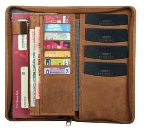 China Mens Stylish Leather Wallet , Zipper Closure Travel Document Wallet wholesale