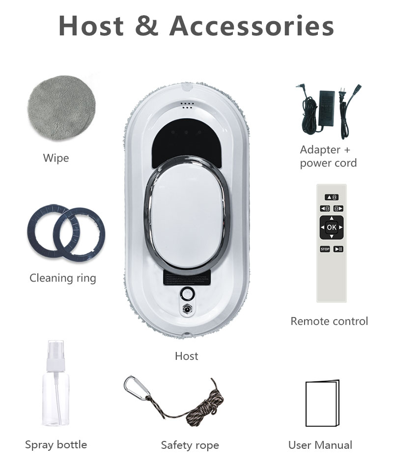 80w Power Electric Window Cleaning Robot Vacuum Cleaner with 500mAh Battery Capacity