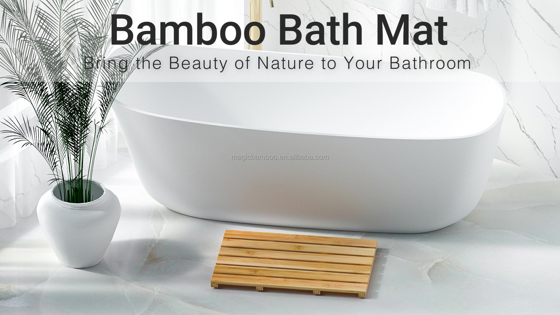 Striped Pattern Bamboo Wood Non Slip Shower Mat 39.88 X 26.17 X 3.05CM for Bathroom