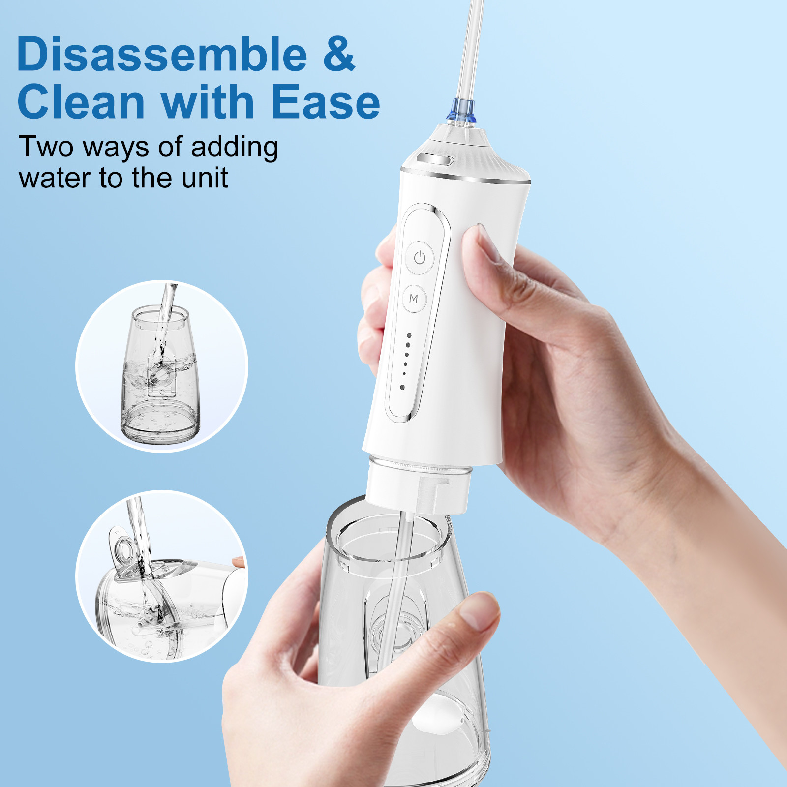 Rechargeable High Pressure 300ml Facial Care Electric Oral Irrigator OEM ODM White ABS TYPE-C
