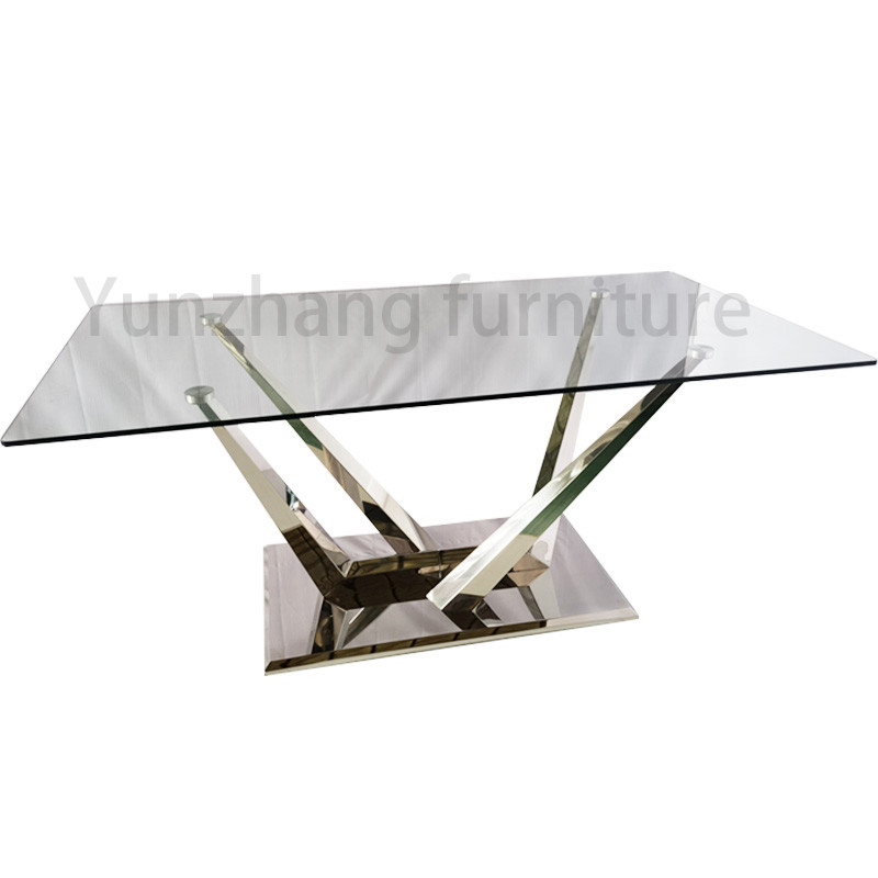 Silver Series Low Dining Table Glass 201 Stainless Steel Living Room Hotel Furniture