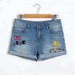 Summer Teen Girl Jean Shorts With Pockets , Mid Waist Girls Stretch Denim Shorts