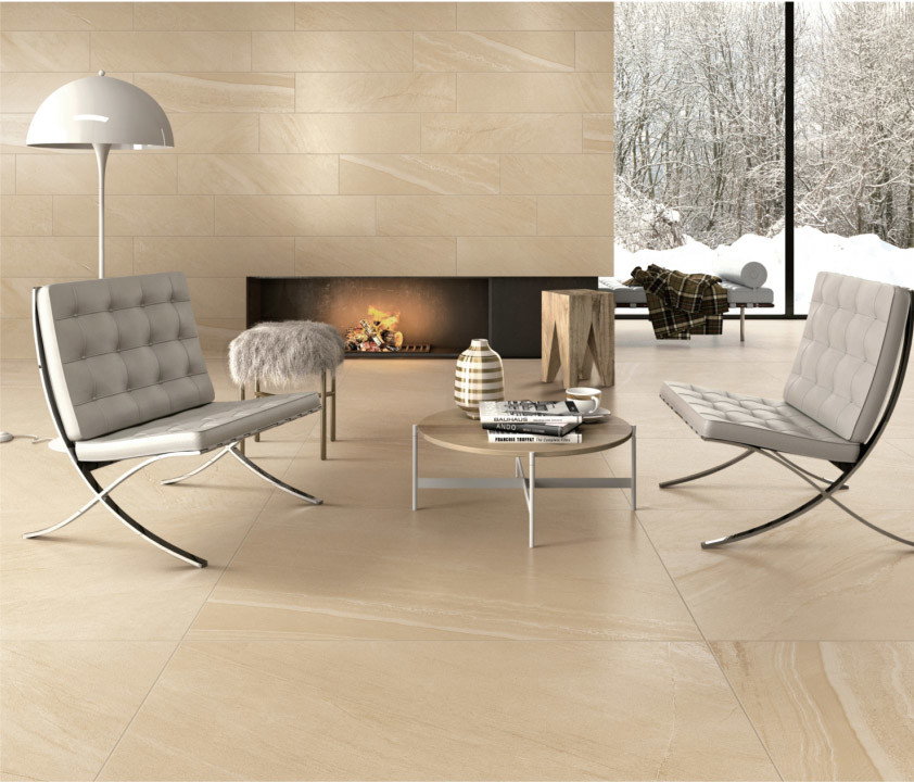Beige Porcelain Stoneware Tile / Living Room Ceramic Matt Beige Wall Tiles Sizes 600*600