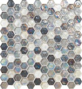 China Hexagon grey series water waving glass mosaic tile for living room decoration wholesale