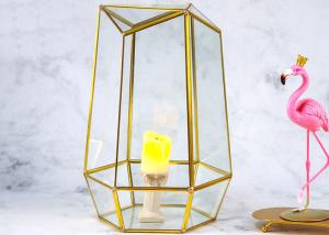 China Creative glass artifact wind lamp candlestick wedding candle pendulum Nordic style bronze glass greenhouse decoration wholesale