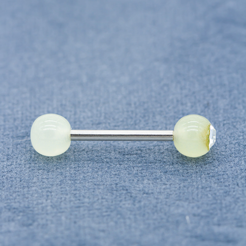 Clear Crystal Gem Stainless Steel Tongue Bar Jewellery 14G 1.6mm