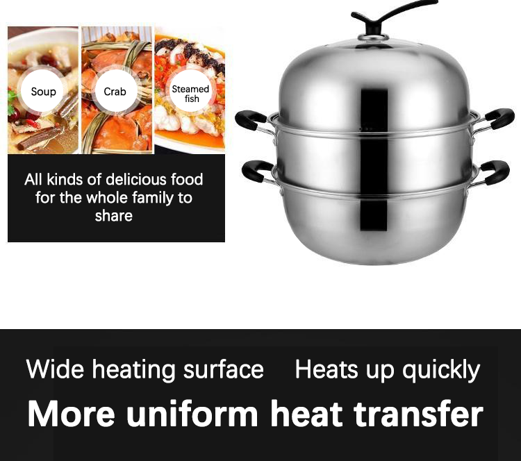 Amazon Hot Selling Silver 2 Layer Cooking Steamer Stainless Steel Steamer Pot With Steel Lid