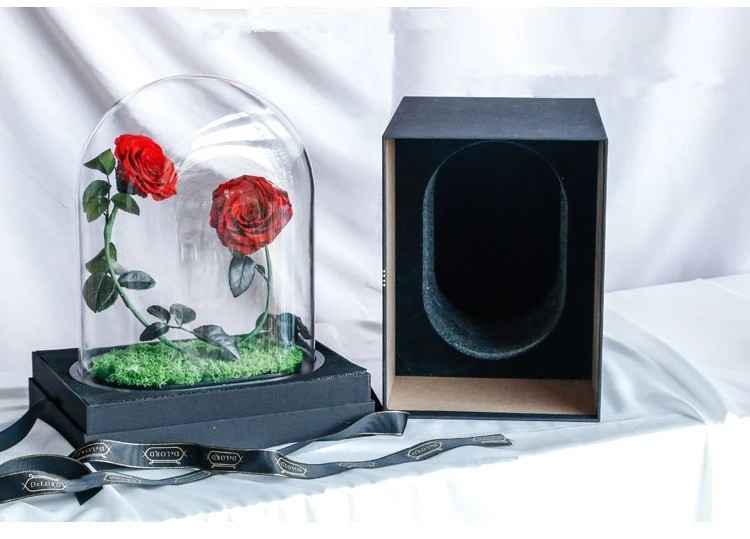2021 New In Christmas Preserved Rose In Glass Dome Rose With Curving Stem In Glass Bell rose gift