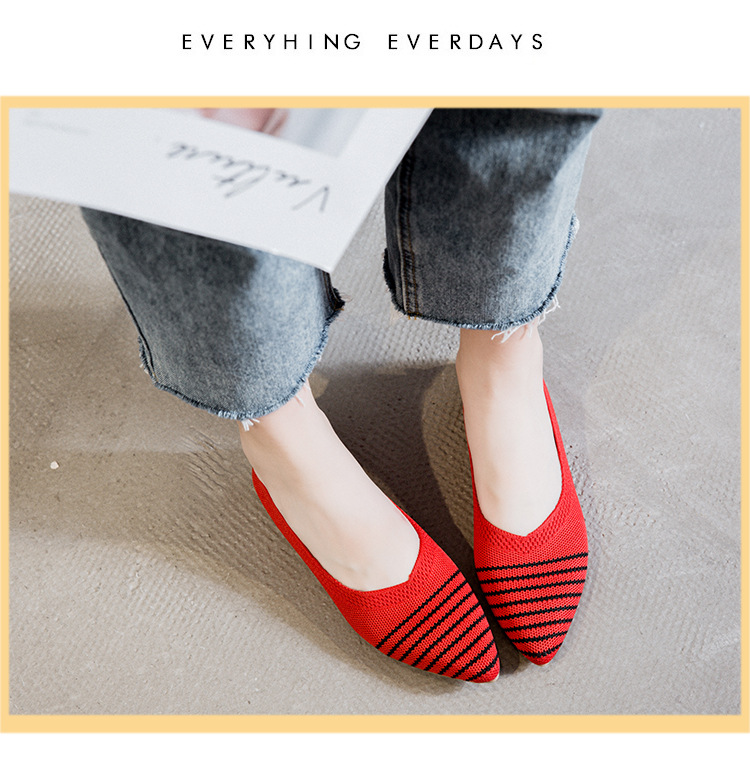 Knitted Pointed Flat Bottomed Daily All Match Women'S Loafers Lady Shoes Women Flats Shoes