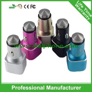 China factory supply safest dual usb port aluminum alloy car charger with emergency hammer wholesale