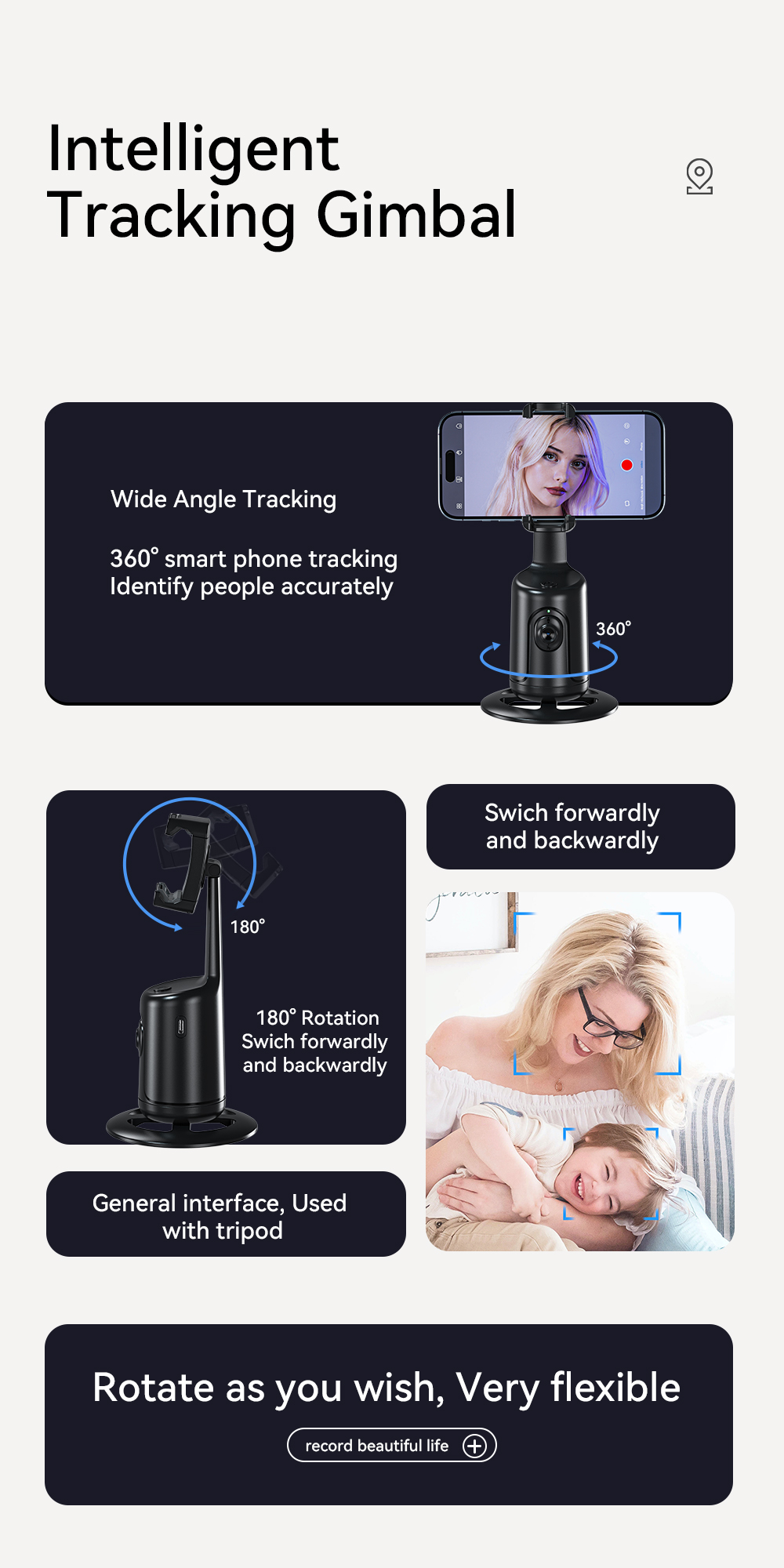 1200mah Battery Car Phone Holders With 360 Face Tracking Gimbal AI Smart Core Recognition Control