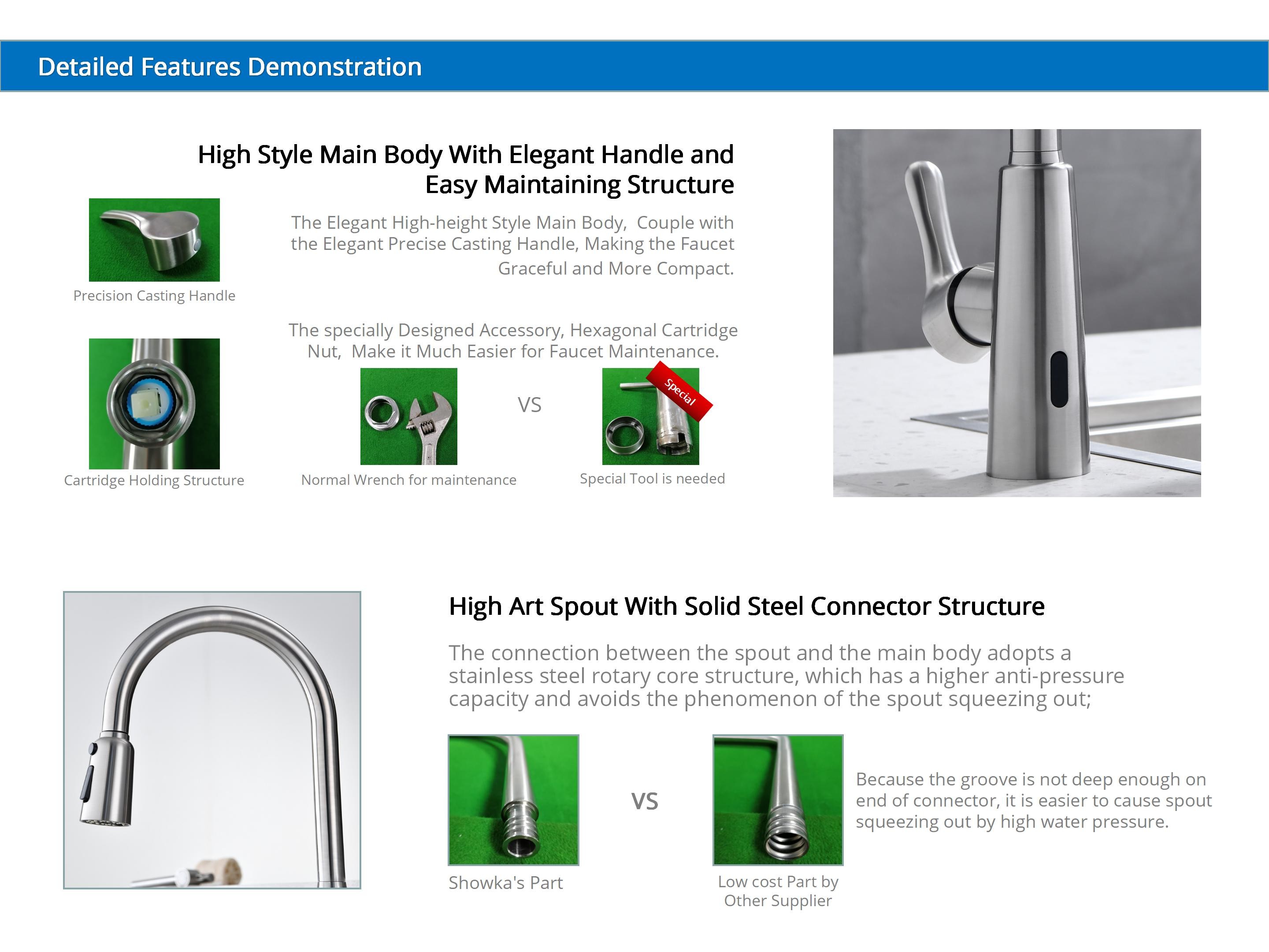 Kitchen Spray Taps Retractable Sprayer High Arch Gooseneck Spout Mixer 2075-SS