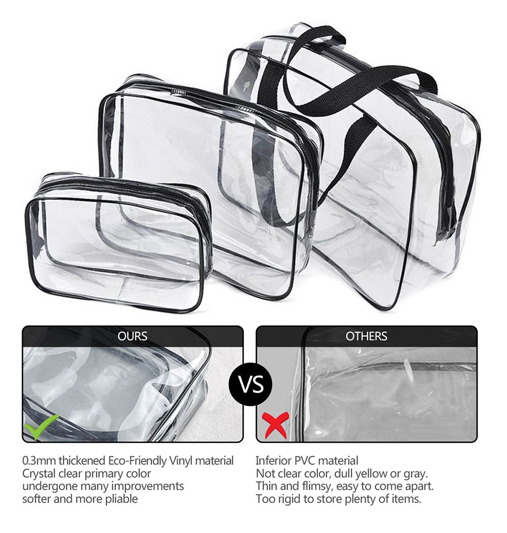 Waterproof Unisex 3pcs Clear Vinyl PVC Makeup Pouch
