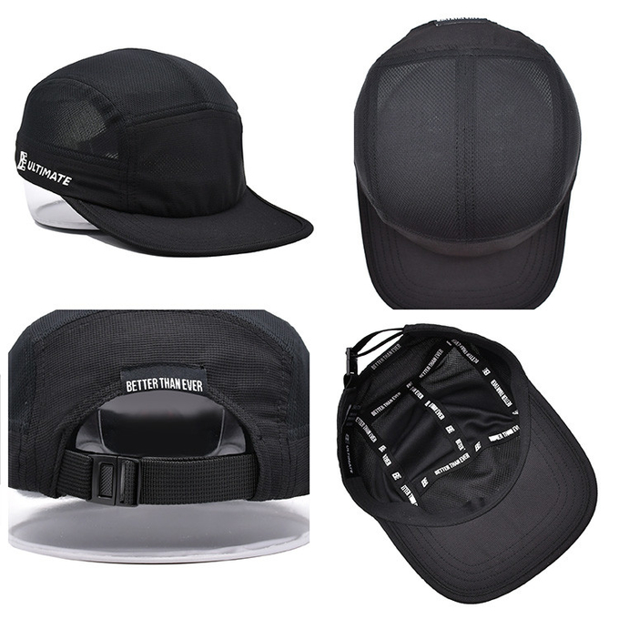 Custom Breathable Mesh Running Hat 5 Panel Nylon Camper Cap With Embroidery
