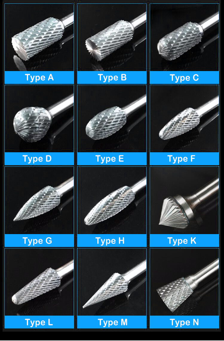10PCS 1/8&quot; Shank Dia Tungsten Carbide Rotary File Burr Cutter 3*6 mm Porting Tools Carbide Burrs Power