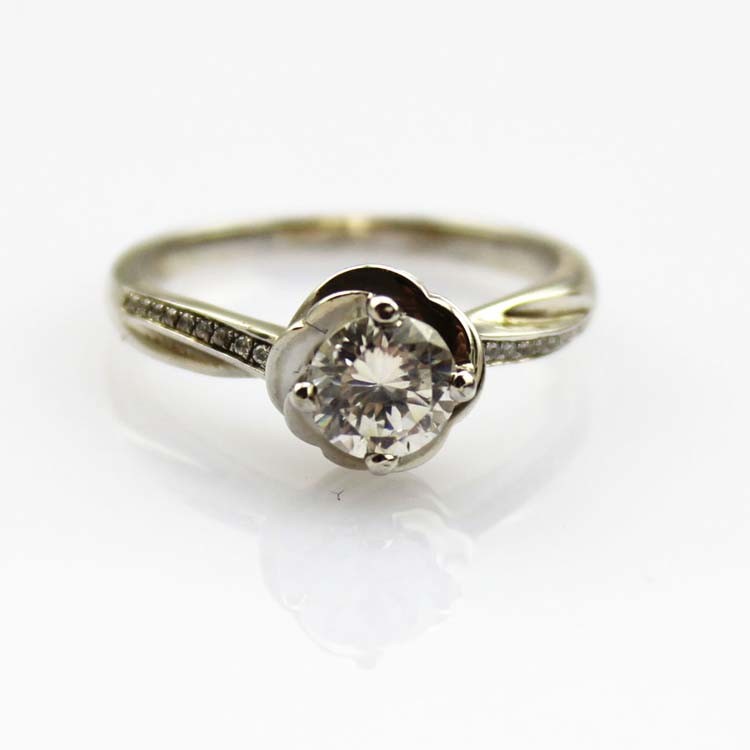 Sterling Silver Engagement Ring with 6mm Blue Topaz Cubic Zirconia(F84)