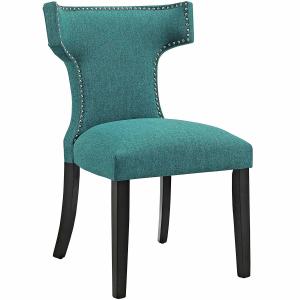 China Mid Century Modern Cloth Covered Dining Chairs Upholstered Fabric With Nailhead Trim Teal wholesale