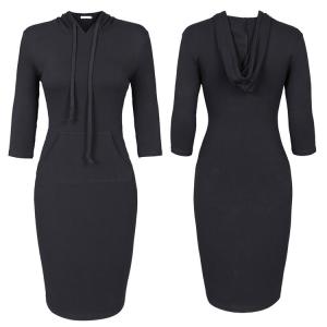 China Women knitted long sleeve with hood fashion dress wholesale