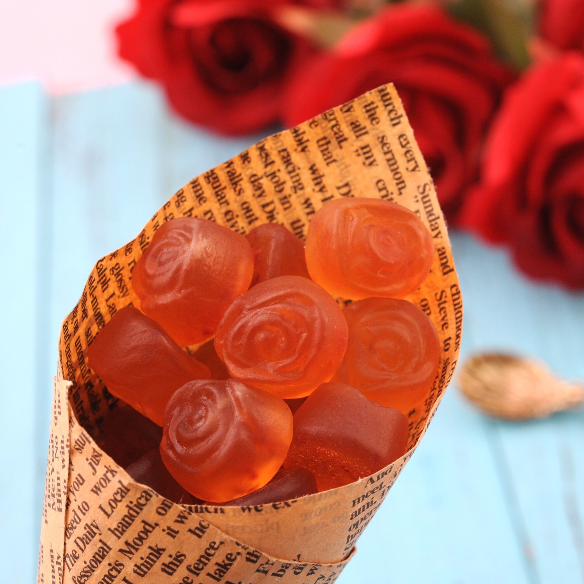 Skin Improving Soft Jelly Pectin Gummy Candy With Rose Extract Flower Shape