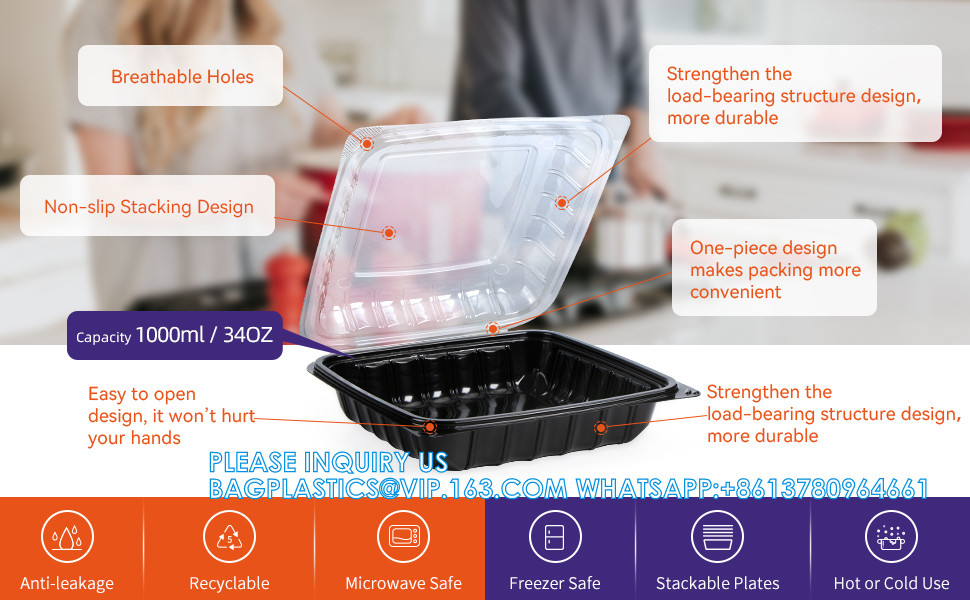 Clamshell Take Out Containers, Anti-Fog Leak Proof Shrink Wrap 30 Pack 9 X 6 Inch 27 Oz Meal Prep Container