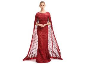 China Big Red Embroidery Lace Arabic Maxi Wedding Bridesmaid Dresses Floor Length wholesale
