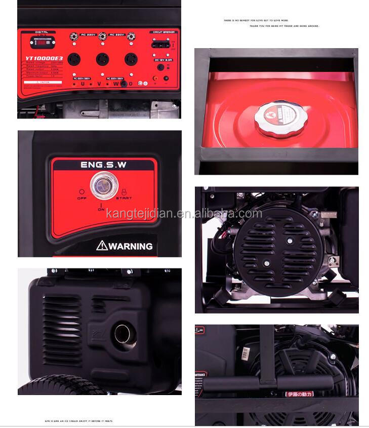 YT10000E 9KW Gasoline Generator Rated Voltage 220v/380 Rated Current 36A and Durable