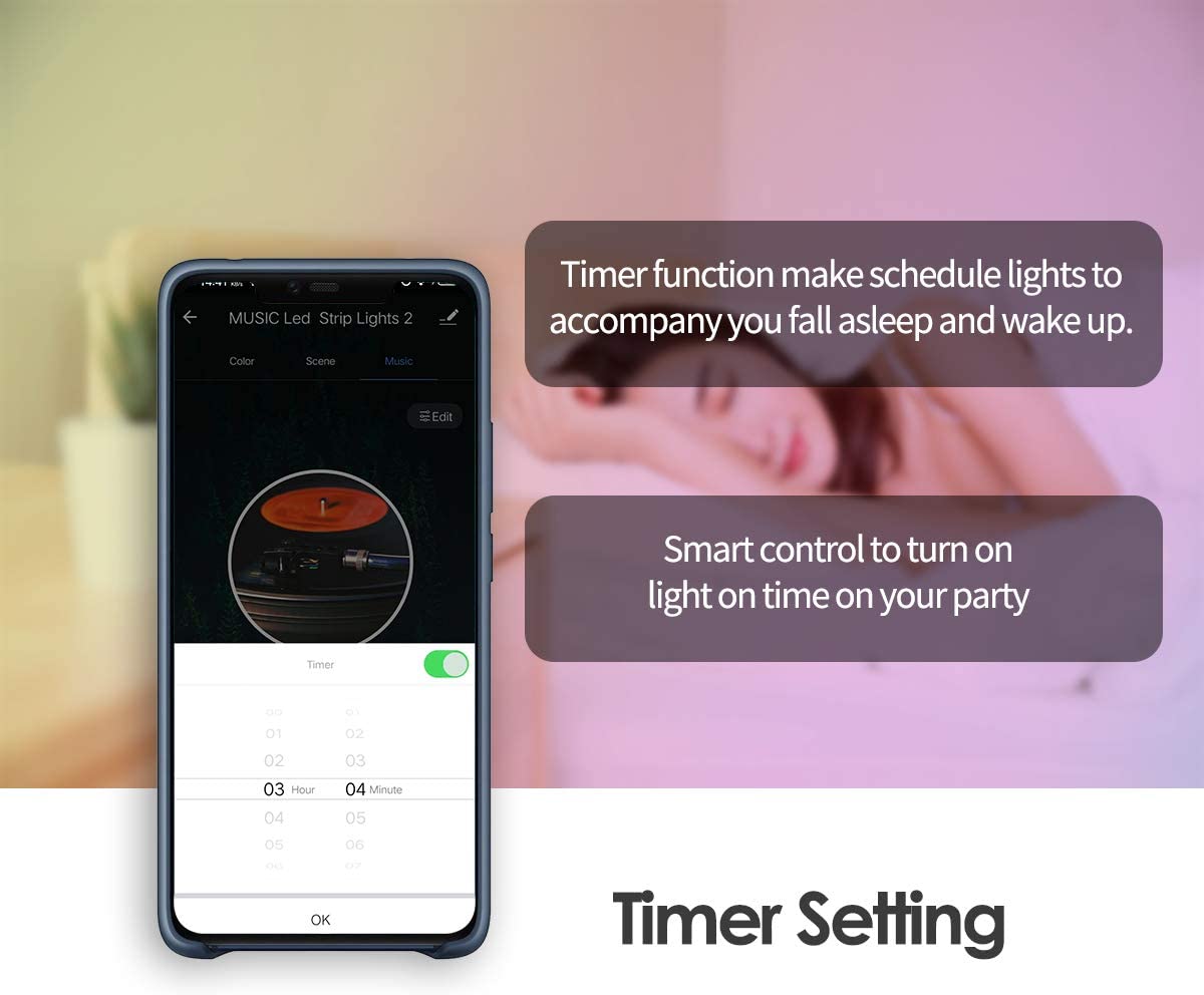 180LEDS 10M RGB 5050 Led Strip Light with TUYA WIFI Control 24Key IR Remote and Music Sync PCB Width 10mm