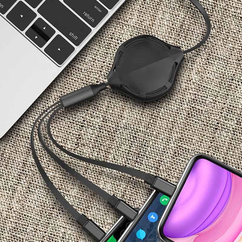 Retractable 3A Length 30cm Fast Charging USB Cables With Type C Micro