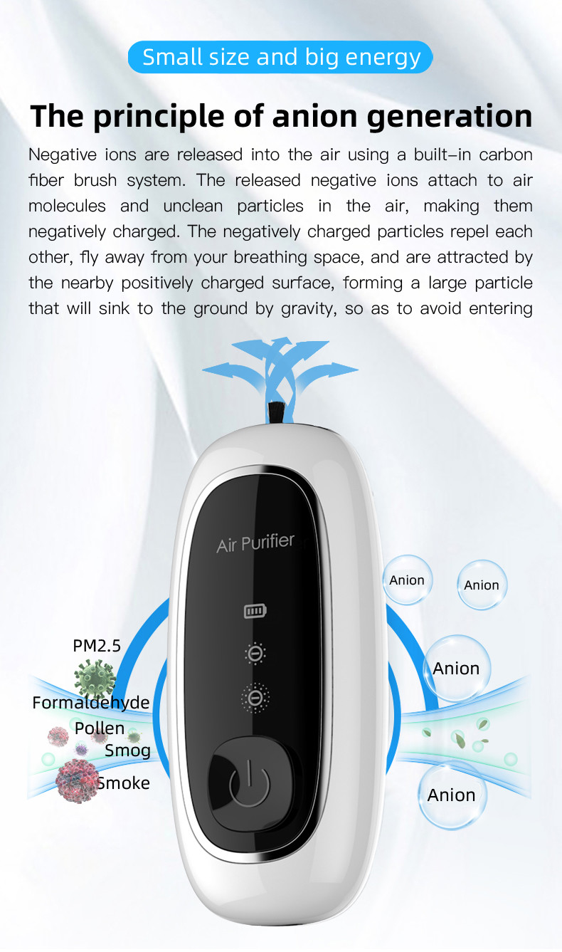 Mini Portable Wearable battery powered Air Purifier Necklace ionizer Negative Virus