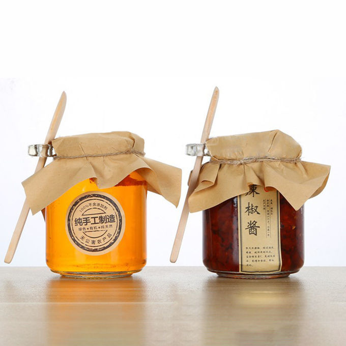 Custom 250ml Glass Honey Jars Glass Pickle Jar With Wood Spoon