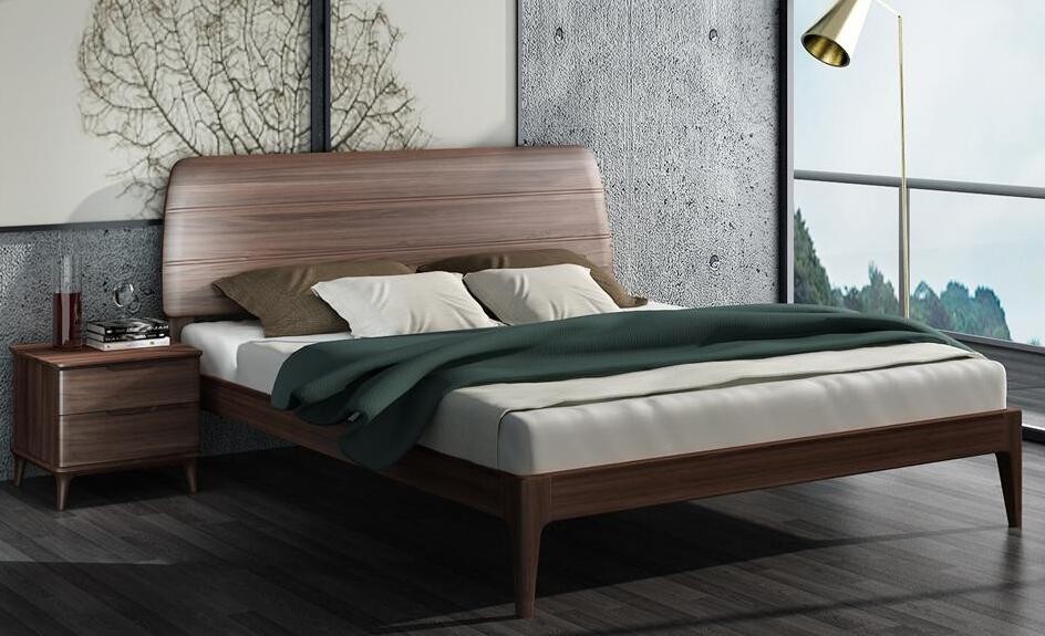 2017 New design of Fabric Upholstered headboard Bed by Walnut wood frame for Fashion Apartment bedroom furniture use