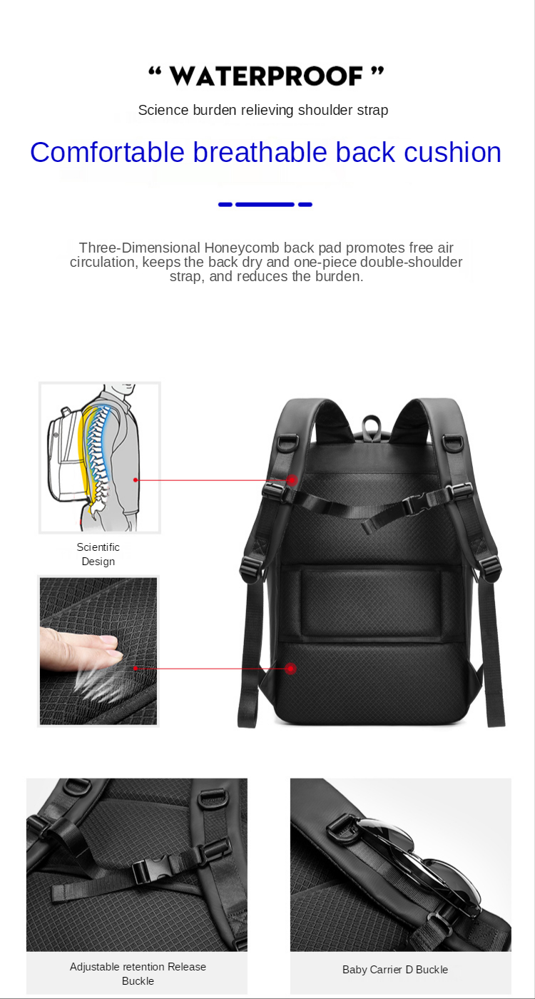 Nylon Lining Large Capacity Oxford Anti Theft Backpack 35 Litre