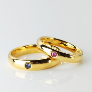 China Precious Stone Rubby Sapphire 0.04ct 18K Gold Couple Rings wholesale