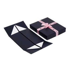 China Navy Blue Collapsible Rigid Paper Gift Box 24*20*10cm With Ribbon Decor wholesale